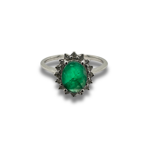 14KW Emerald and Diamond Halo Ring