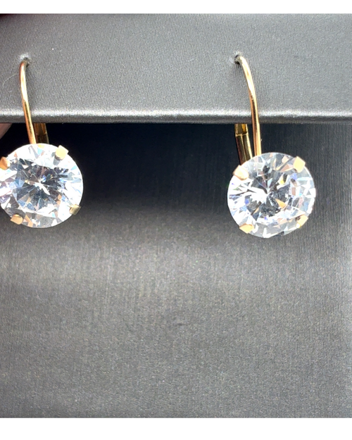 14kt Yellow Gold CZ Fancy Hoop 8mm Earrings
