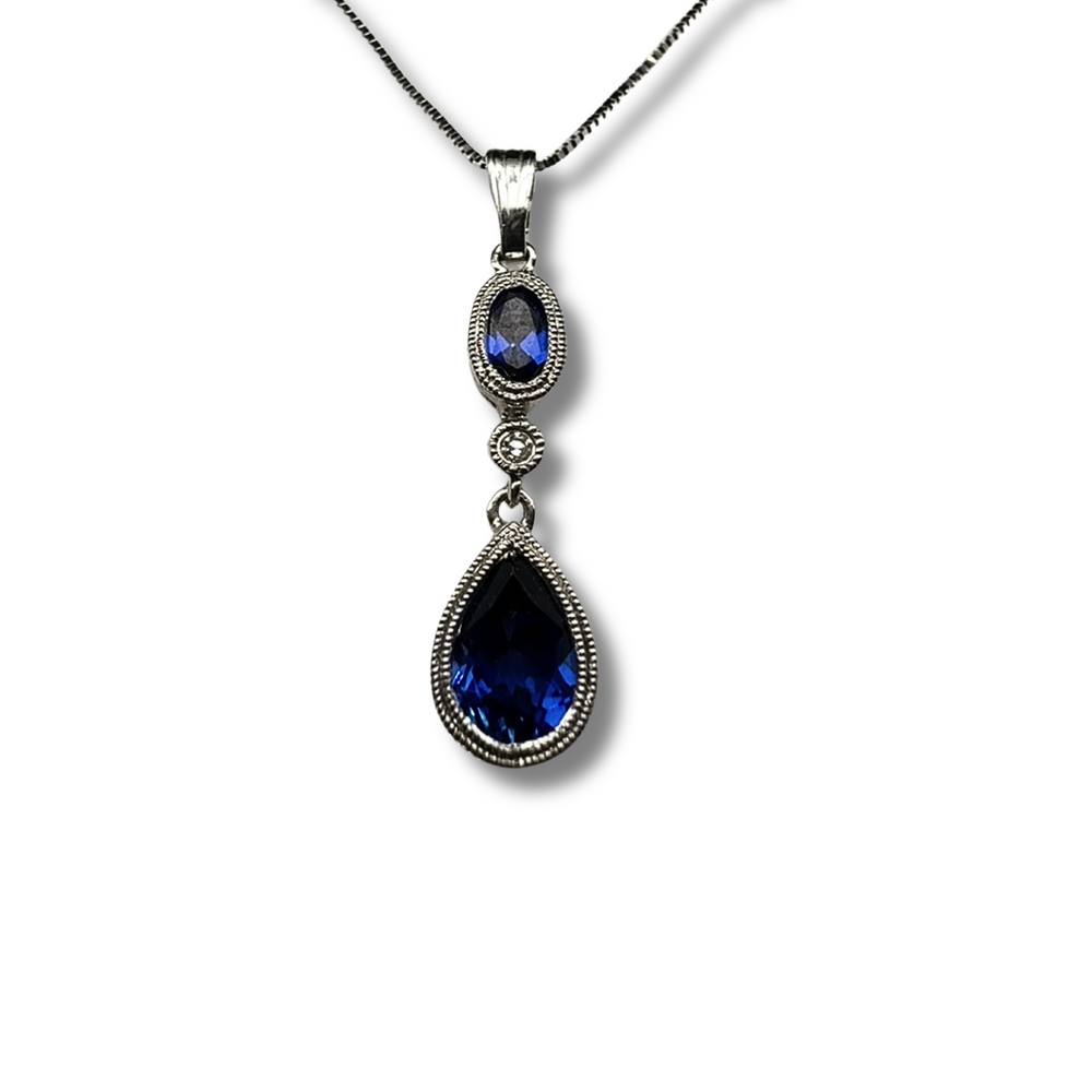 14KW 2 Stone Blue Sapphire Pendant