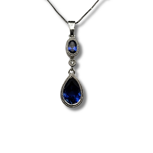 14KW 2 Stone Blue Sapphire Pendant