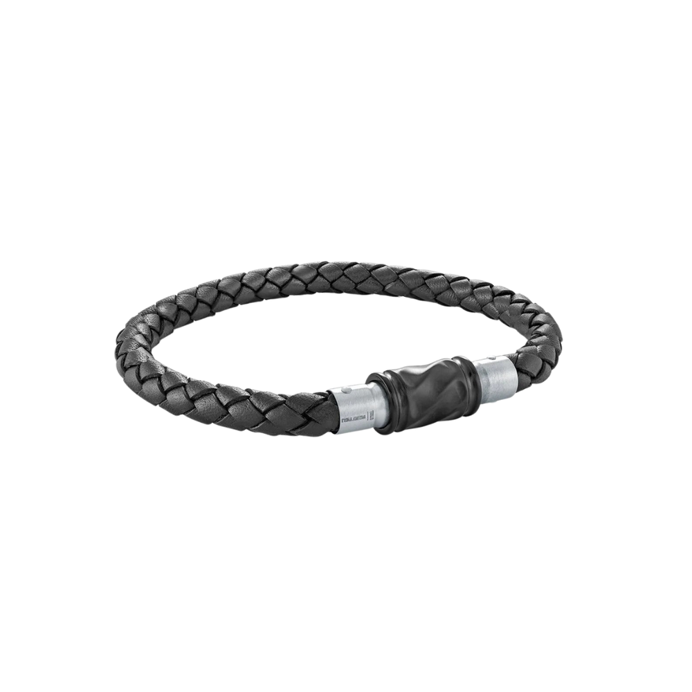 Italgem Stainless Steel Black Leather Bracelet