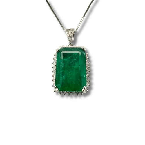 14KW Emerald and Diamond Pendant