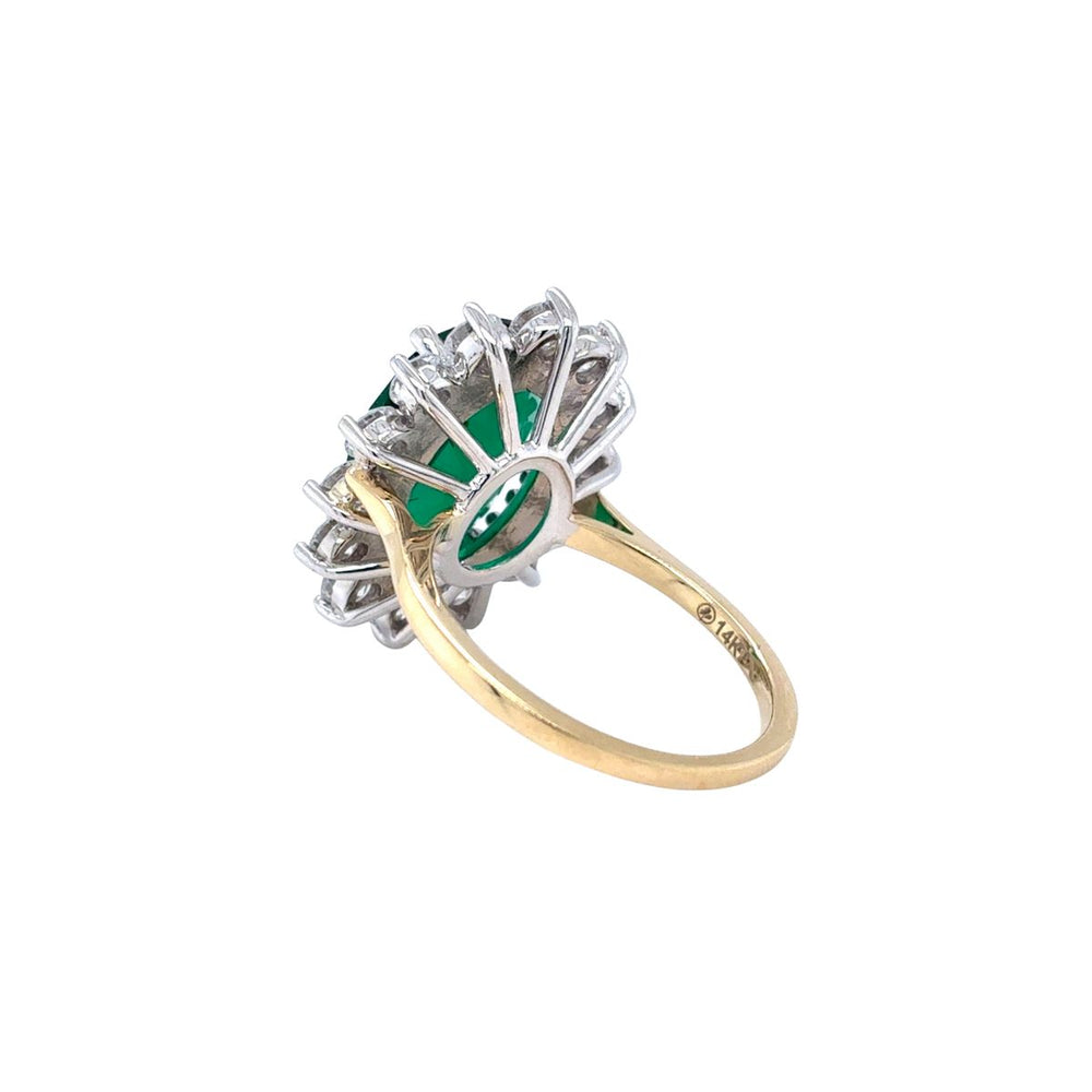 14kt Two Tone Lab Grown Oval Emerald and Diamond