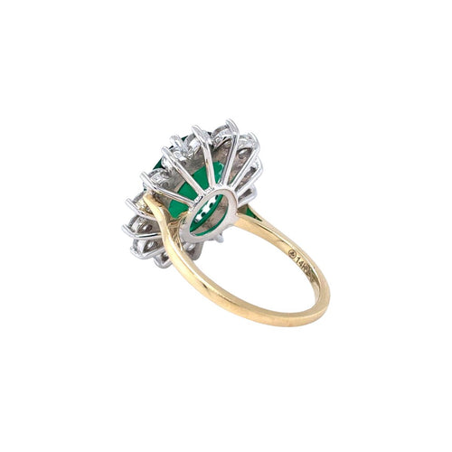 14kt Two Tone Lab Grown Oval Emerald and Diamond