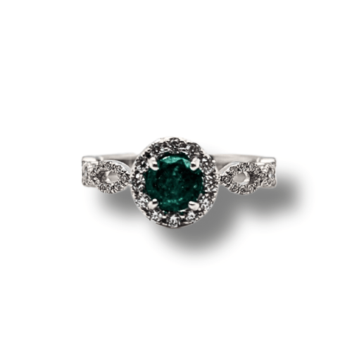 18KPD Emerald with Diamond Halo Ring