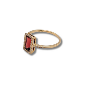 14kt yellow Gold Emerald cut Garnet+ Diamond Ring