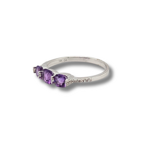 14KT White Gold Cushion cut Amethyst + Diamond Ring