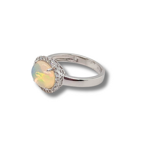14kt White Gold Ethiopian Opal Diamond ring