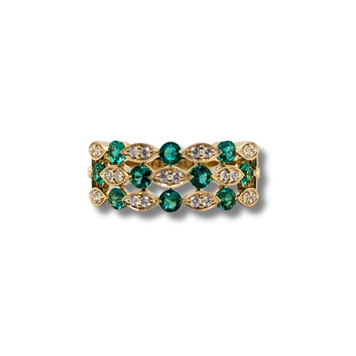 14kt Yellow Gold Emerald and Diamond Fancy Band