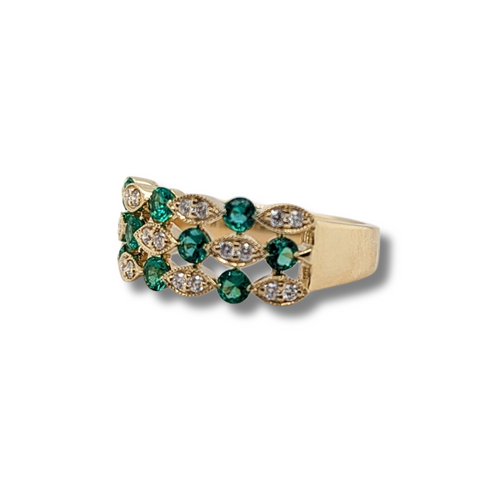 14kt Yellow Gold Emerald and Diamond Fancy Band