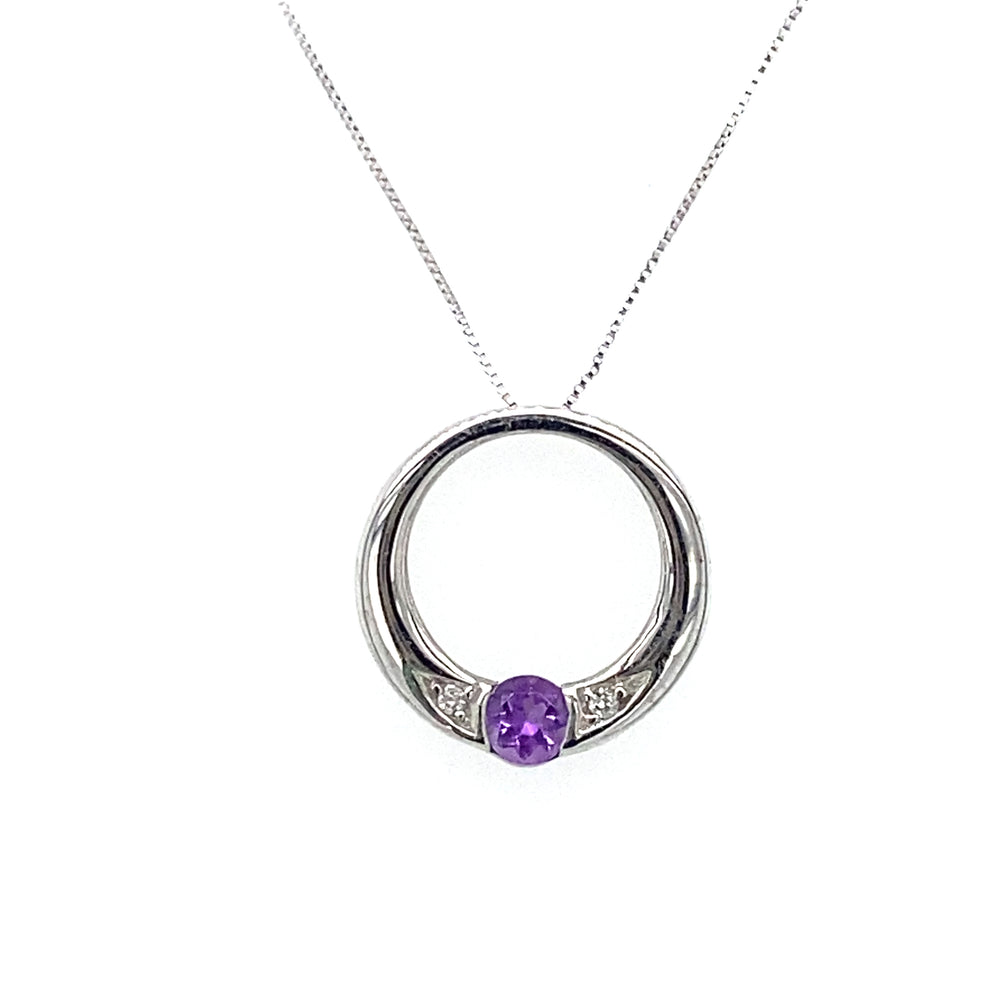 10KW Amethyst and Diamond Circle Pendant