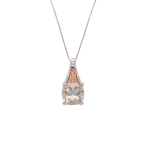 10kt White Gold Quartz + Diamond Pendant