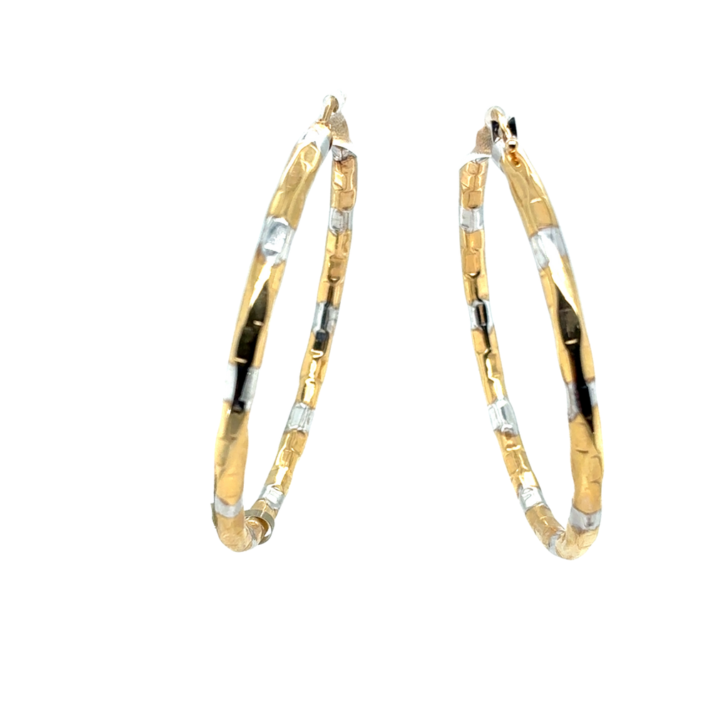 10kt Two-tone Gold Fancy Hoop Earrings