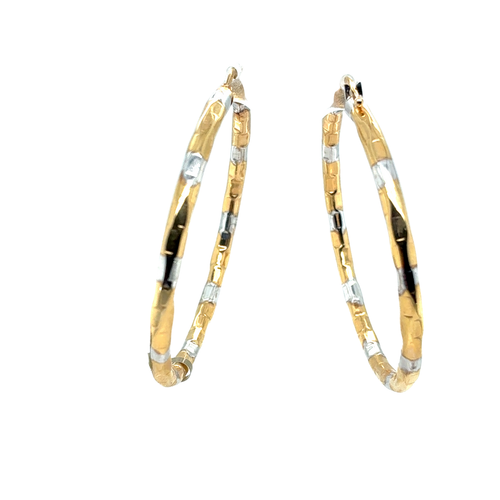 10kt Two-tone Gold Fancy Hoop Earrings