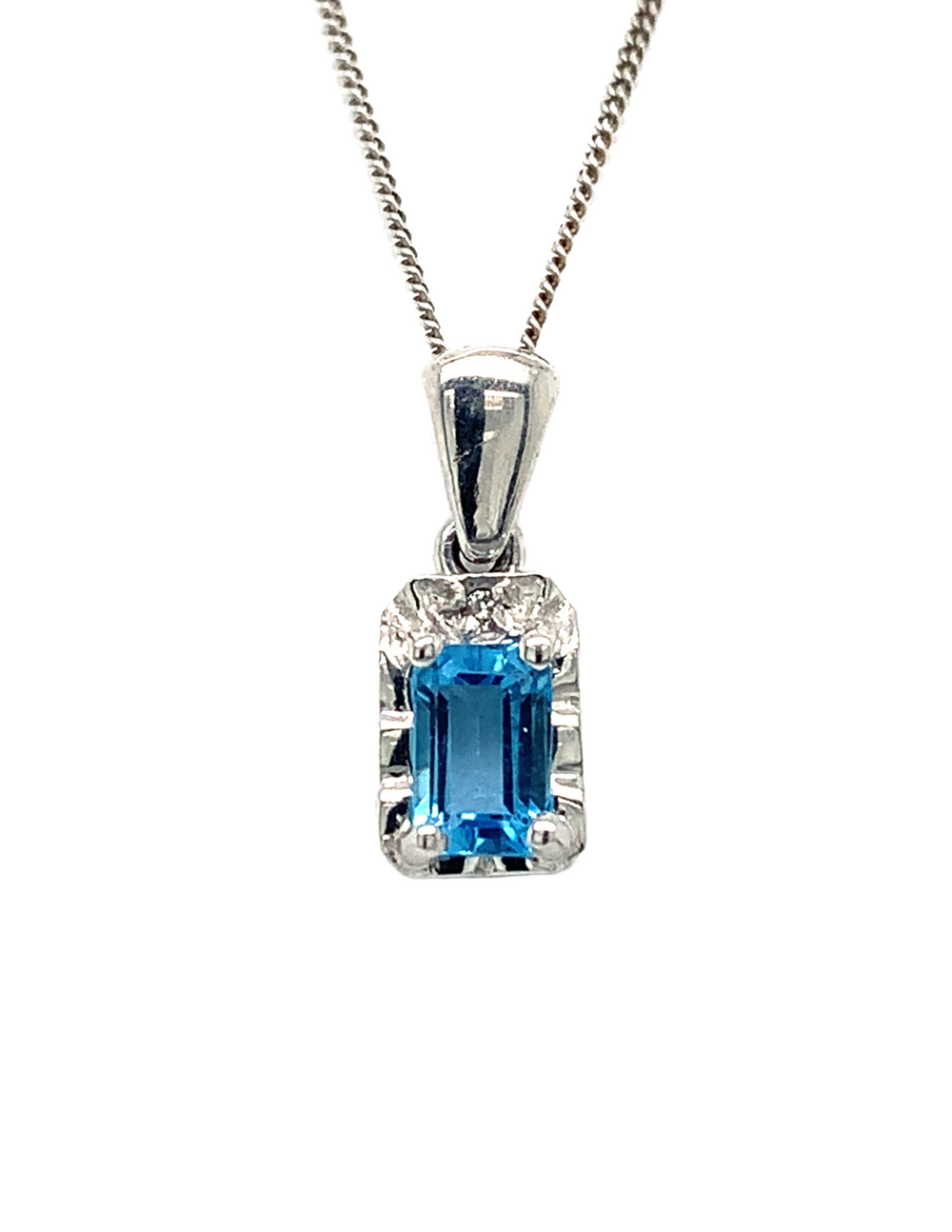 10kt White Gold Diamond Blue Topaz Pendant