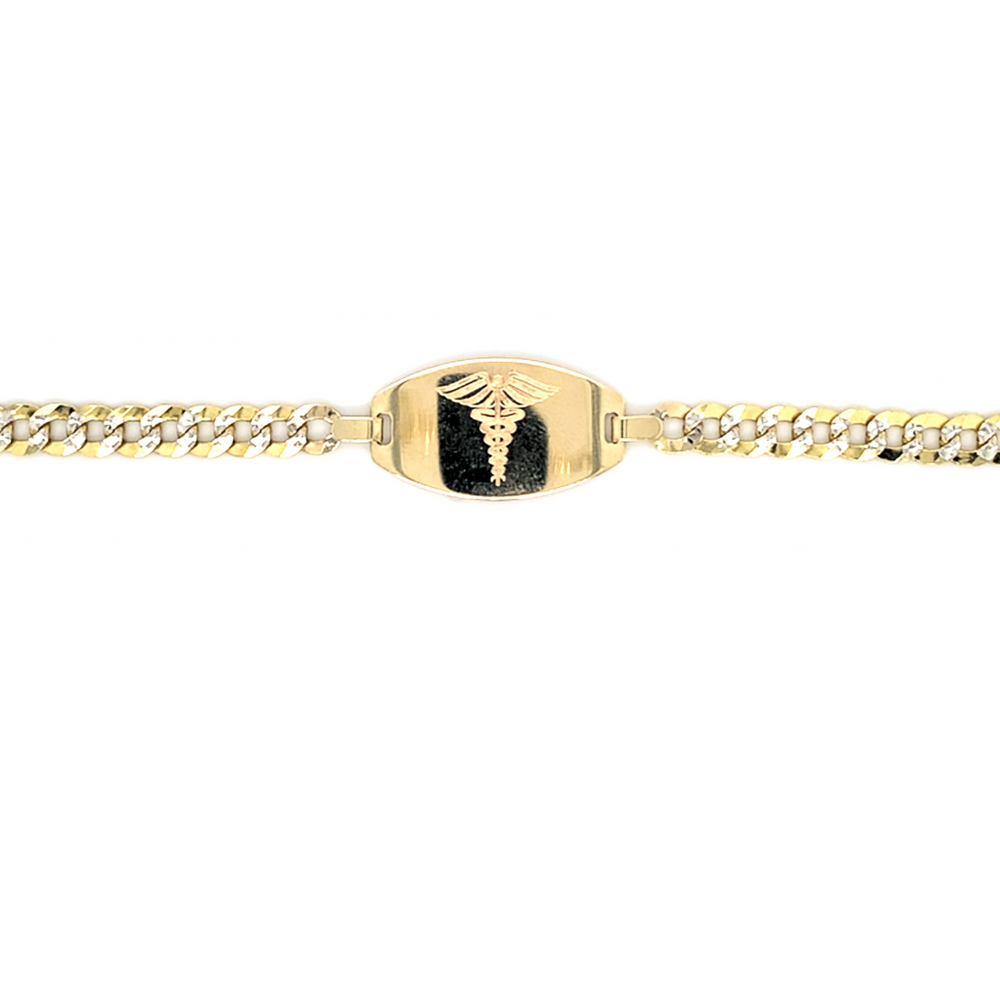 10kt Yellow Gold 7.5" 5mm curb Medical Alert ID Plate Bracelet
