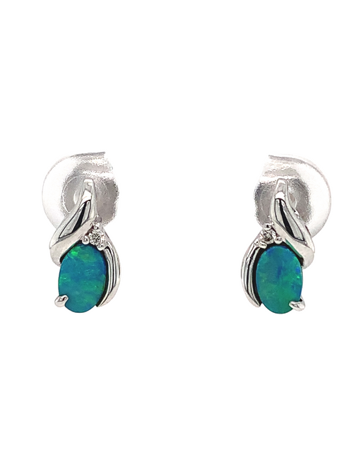 10kt White Gold Australian Opal diamond Earrings