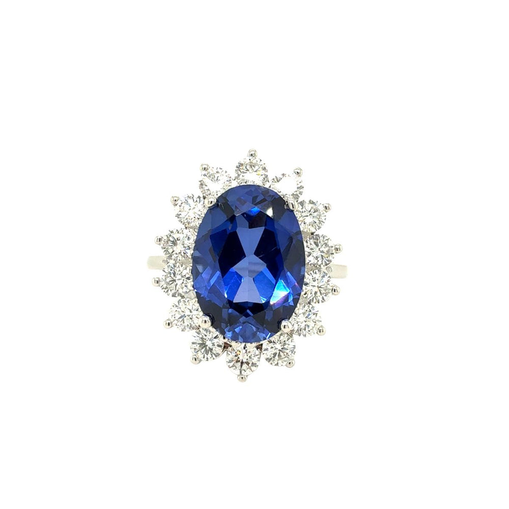 14kt White Gold Lab Grown Oval Sapphire and Diamond