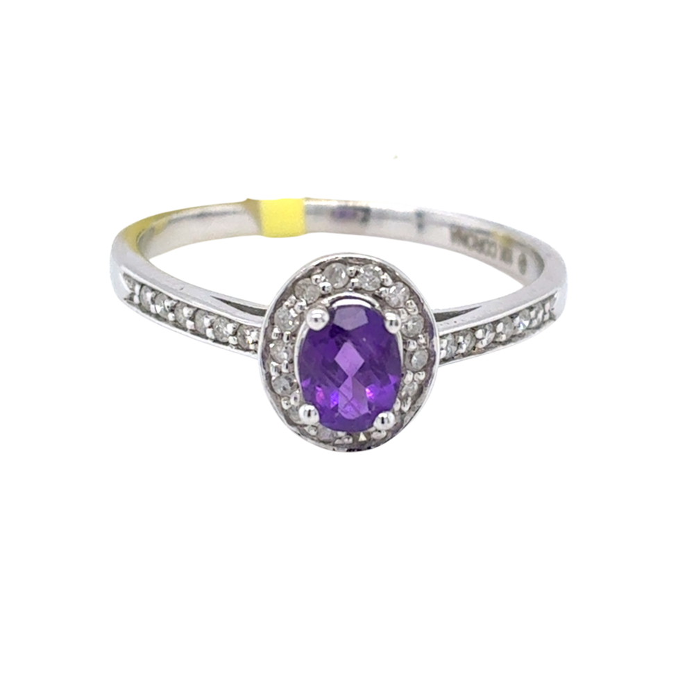 10kt White Gold 5X4MM Amethyst +.13TW Diamond Ring