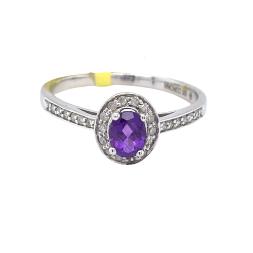 10kt White Gold 5X4MM Amethyst +.13TW Diamond Ring