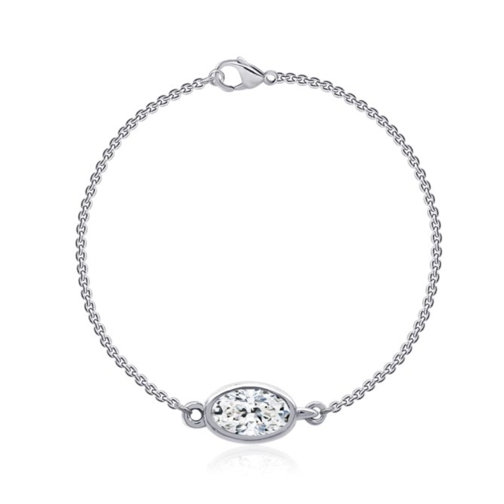 Sterling Silver .29TW Lab Grown Fancy Oval Diamond Bracelet