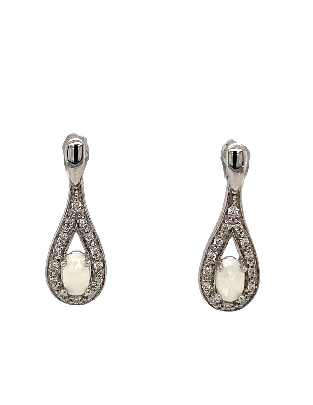 10kt White Gold Opal diamond Earrings