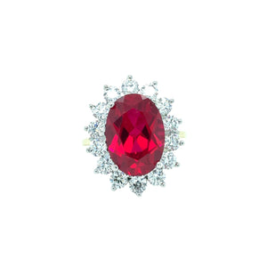 14kt Two Tone Lab Grown Oval Ruby and Diamond Rings