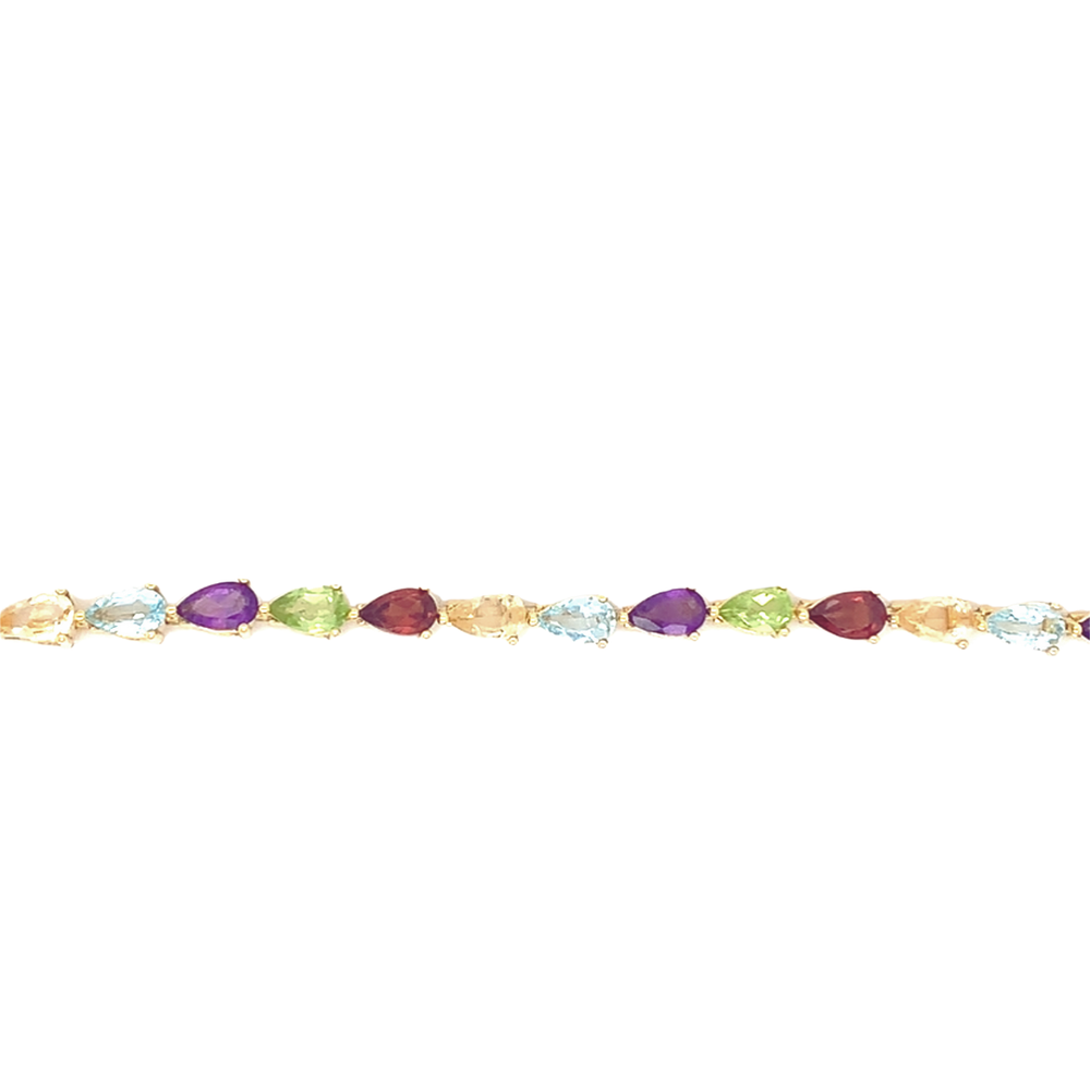 Sterling Silver Gold Plated with Citrine, Amethyst, Garnet, Peridot, Blue Topaz Tennis Bracelet