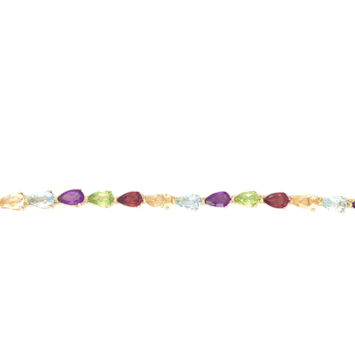 Sterling Silver Gold Plated with Citrine, Amethyst, Garnet, Peridot, Blue Topaz Tennis Bracelet