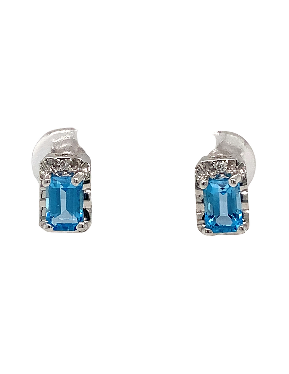 10kt White Gold Diamond Blue Topaz Earrings