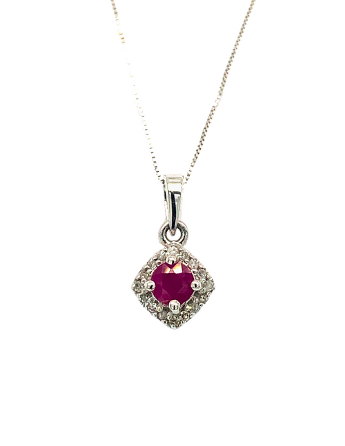10kt White Gold Ruby Diamond Pendant