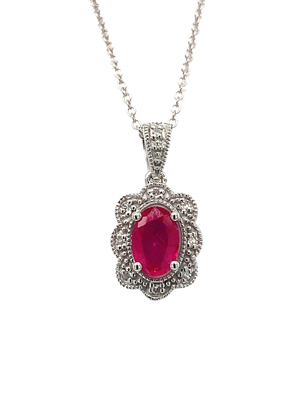 10kt White Gold Ruby Diamond Pendant
