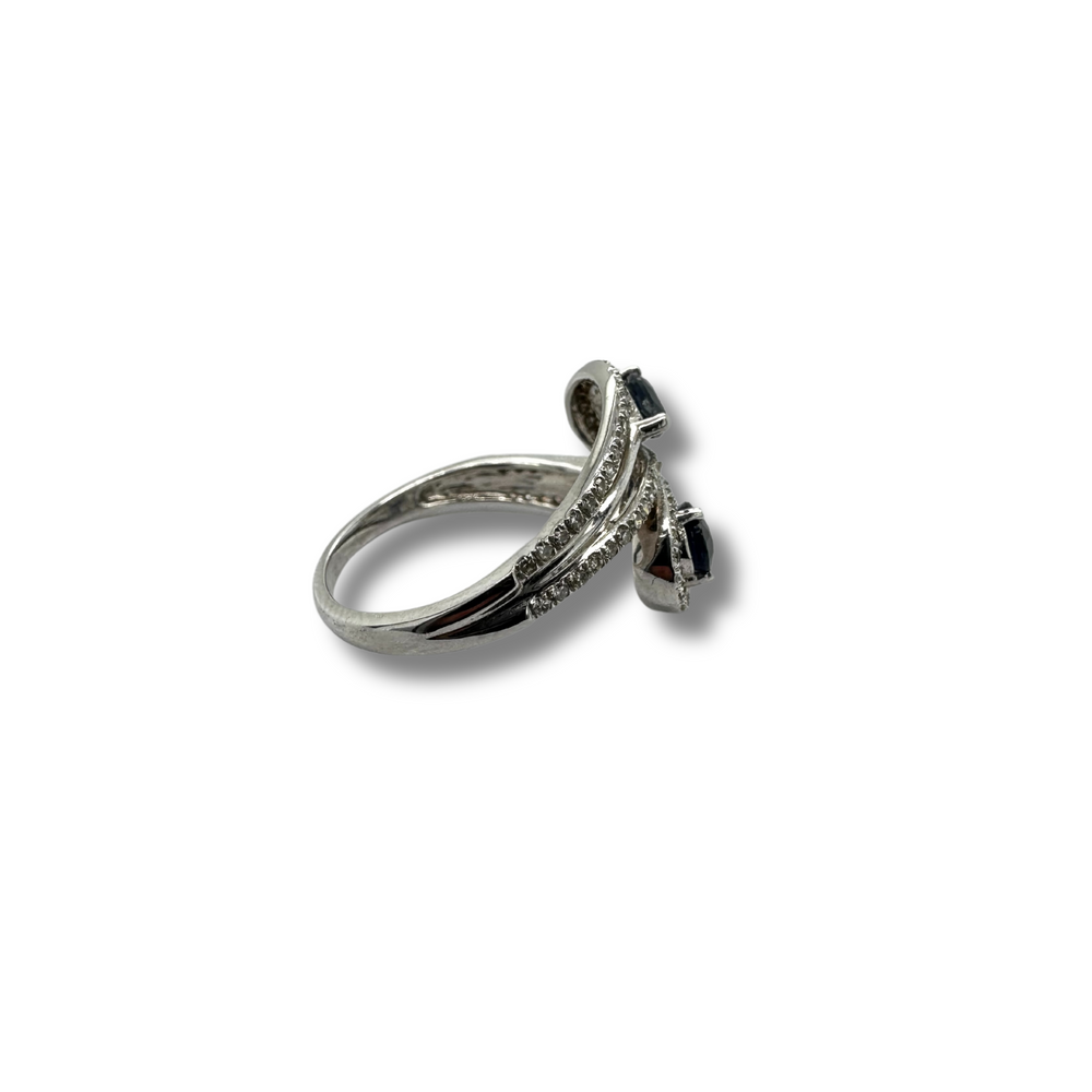 14KW Blue Sapphire and Diamond Wrap Ring