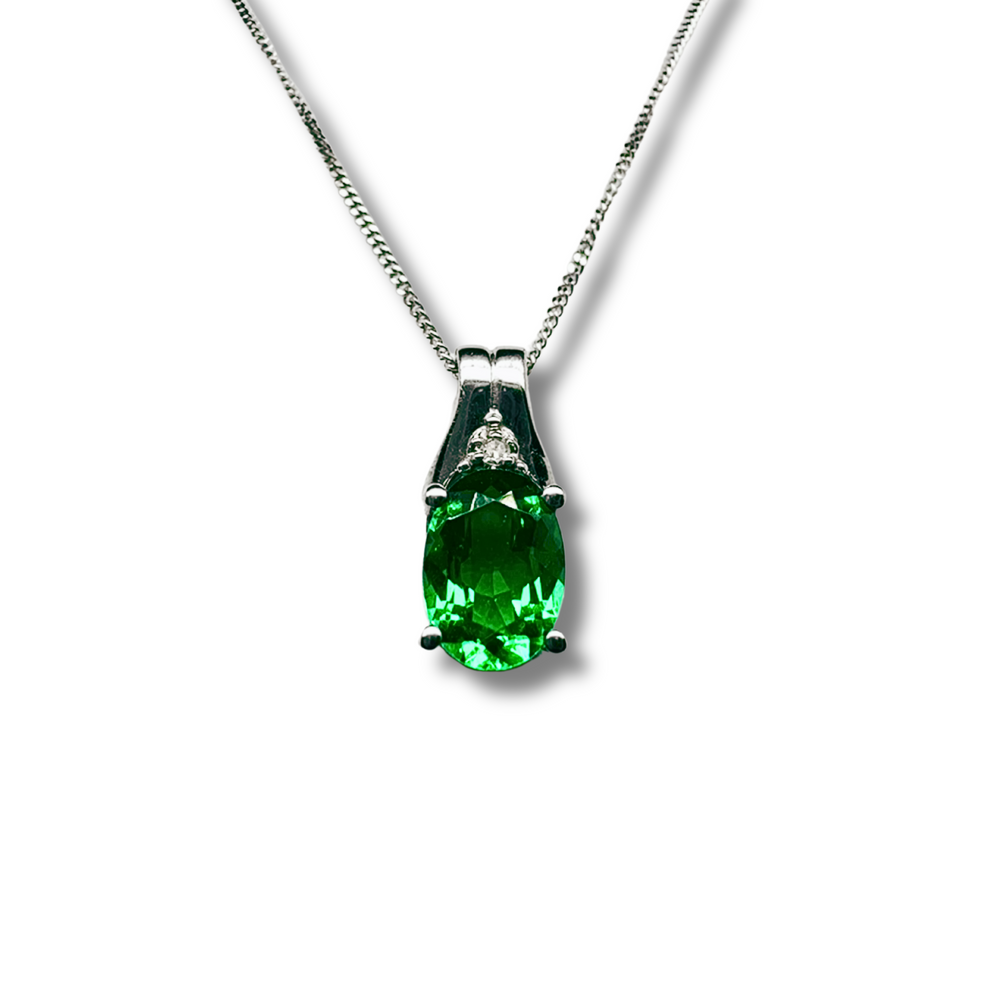 10KW Emerald Solitaire and Diamond Accent Pendant