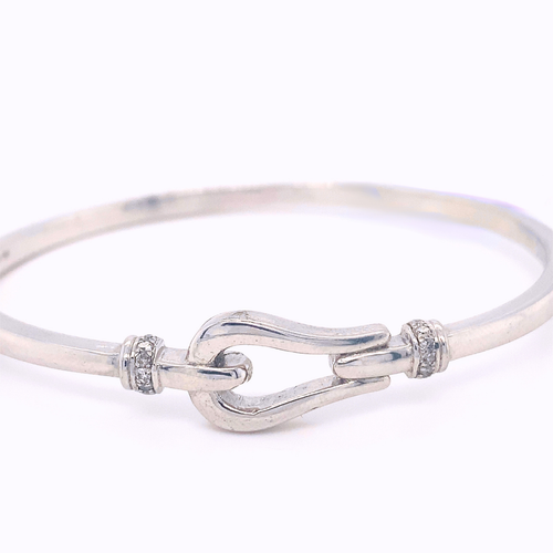 Sterling Silver with Diamond Bangle