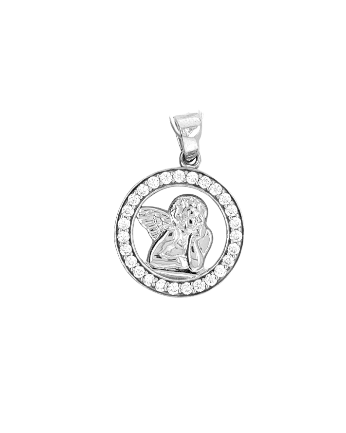 10kt White Gold CZ Angel Charm