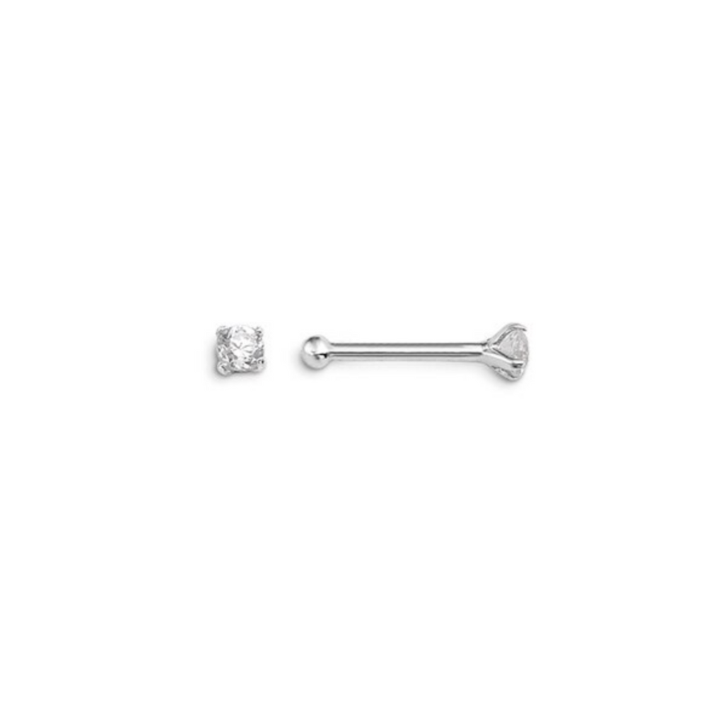 14kt White Gold CZ Prong Set Nose Stud