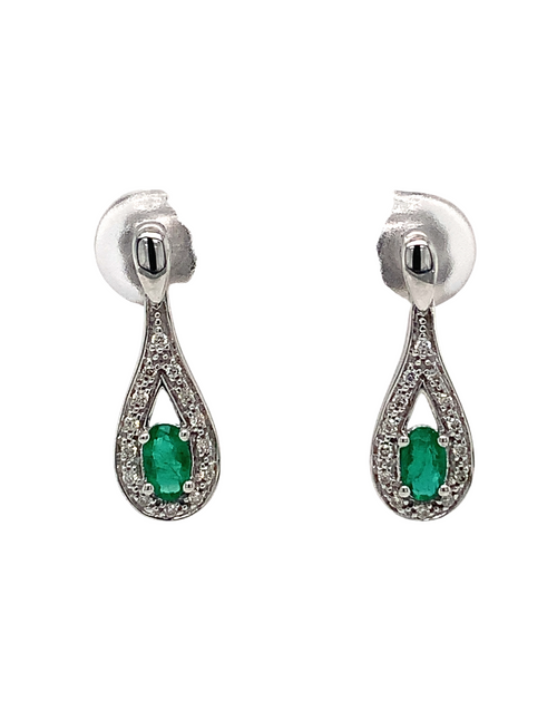 10kt White Gold Diamond Emerald Earrings