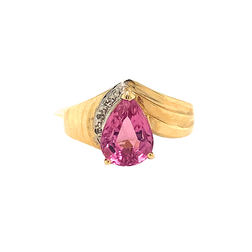 10kt Yellow Gold Pink Tourmaline + Diamond ring