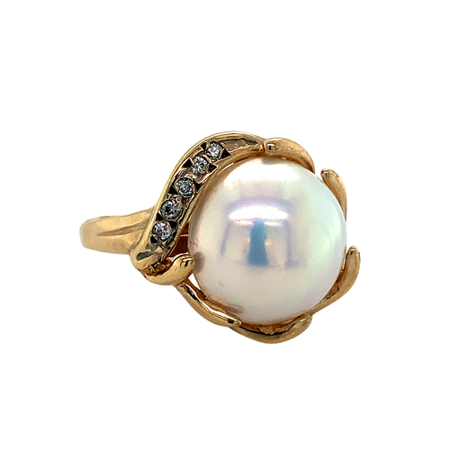10K Yellow Gold Mabe Pearl Diamond Ring