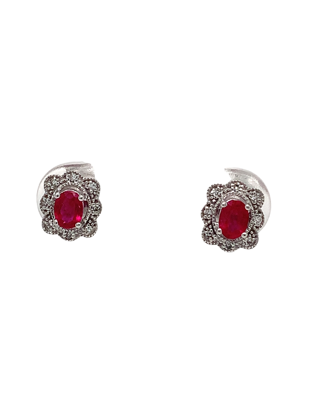 10kt White Gold Ruby + Diamond studs