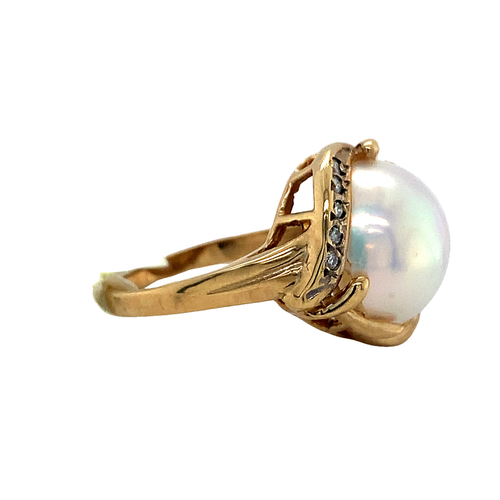 10K Yellow Gold Mabe Pearl Diamond Ring