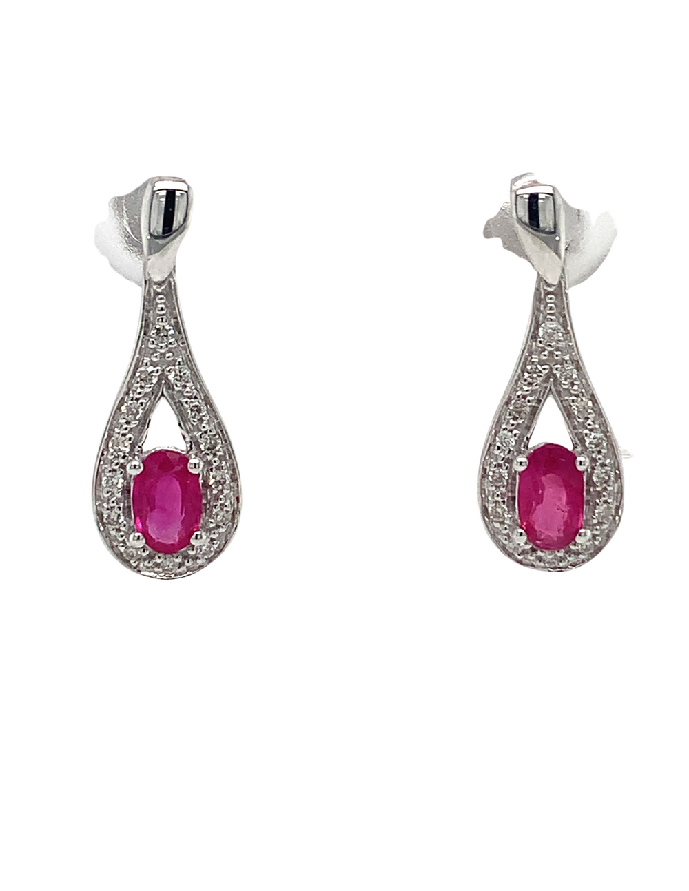 10kt White Gold Ruby Diamond Earrings