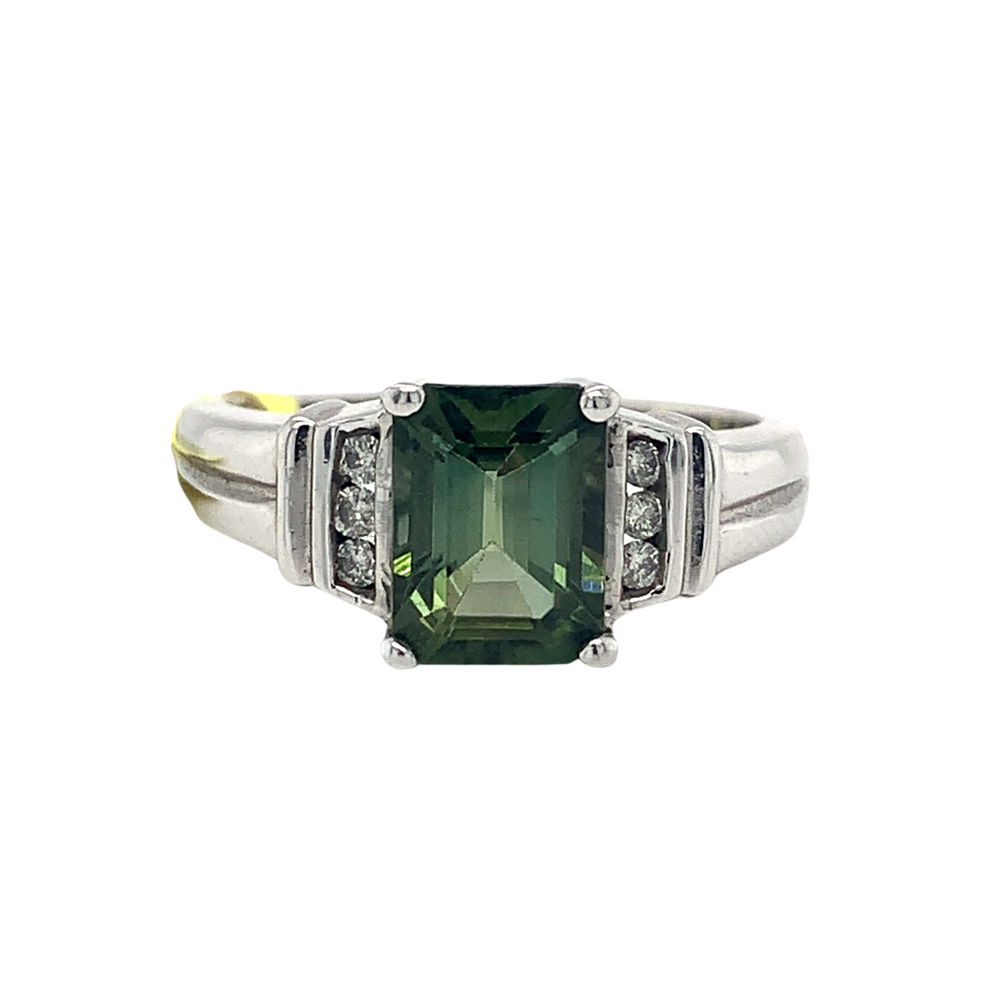 10kt White Gold Smokey Quartz + Diamond Ring