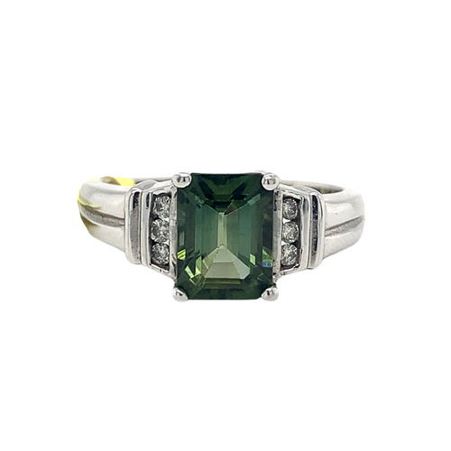 10kt White Gold Smokey Quartz + Diamond Ring