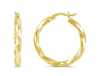 10kt Yellow Gold Diamond Cut Hoop Earrings