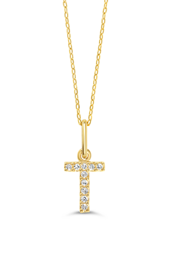 10kt Yellow Gold .03tw Diamond "T" Initial Pendant