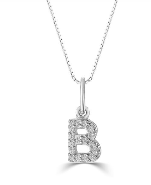10kt White Gold .05tw Diamond 'B' Initial Pendant