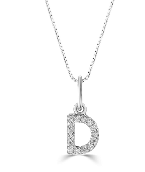 10kt White Gold .05tw Diamond 'D' Initial Pendant