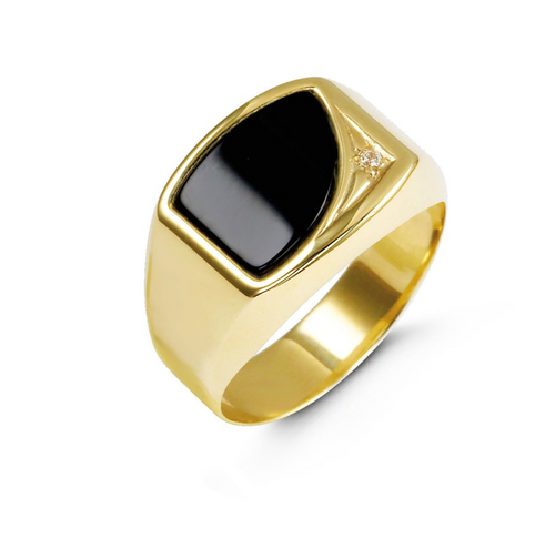 10kt Yellow Gold Men's Black Onyx and CZ Ring